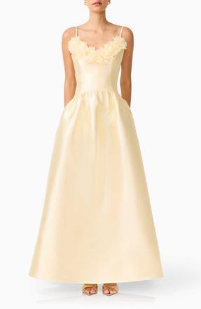 Elliatt Ruffle Sateen Fit & Flare Gown in Yellow at Nordstrom, Size Xx-Small