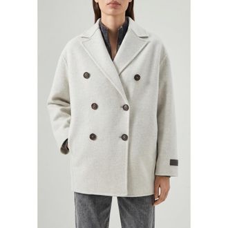 Brunello Cucinelli Womens Marble Double-Breasted Wool Coat, Size 46