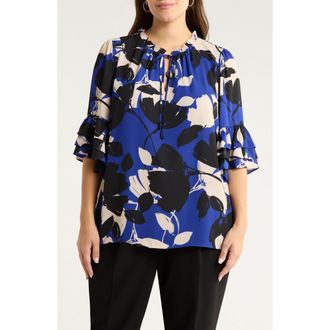 Sugarlips Anthem Print Ruffle Top in Blue-Black at Nordstrom, Size 1 X