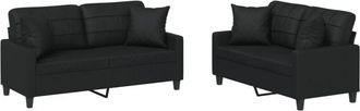 vidaXL Vidaxl - Juego De Sof&aacute;s Con Cojines 2 Piezas Cuero Sint&eacute;tico Negro