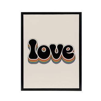 Artery8 Love Funky Bold Rainbow Retro Font Typography Framed Canvas Art Print in Beige | Size: W24 x H32