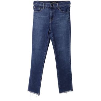 J Brand Distressed Hem Jeans in Blue Cotton Denim