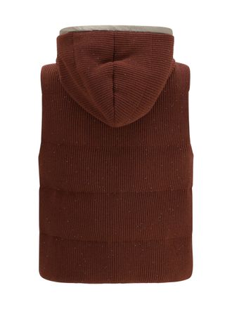 Brunello Cucinelli Womens Hooded Down Vest Mulberry+brown Chiaro Cotton; Polyester Blazers & Vests