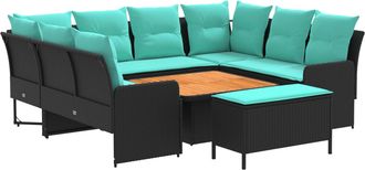 vidaXL Juegos De Muebles 7 Uds. Negro Y Turquesa Rat&aacute;n Sint&eacute;tico Vidaxl