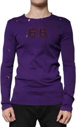 Dolce & Gabbana Purple Cotton Round Neck Pullover Men Mens Sweater