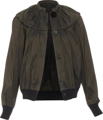 Lanvin 2006 olive green silk blend ruched rib contrast blouse overshirt FR36 S