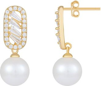 Splendid Pearls Silver 9-9.5Mm Pearl Cz Earrings