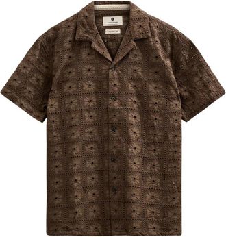 Anerkjendt Akleander Kant EMB SS Shirt - Heren - Korte mouwen Overhemden - Bruin - L - Katoen - Overhemden