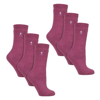 Heat Holders Womens 6 Pairs Ladies Original Thick Winter Thermal Socks - Pink - Size UK 4-8