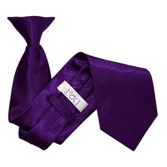 DQT Mens Plain Satin Polyester Easy to Wear Clip On Tie Made for Security Officers Business and Wedding - Purple