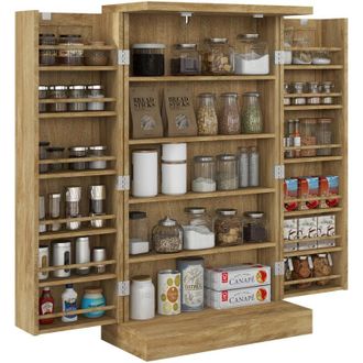 HOMCOM Armario De Cocina Armario Despensa Cocina Con 2 Puertas De Rat&aacute;n Y 16 Estantes Alacena Moderna Con Estantes Ajustables 60x30x104 Cm Natural - Homcom