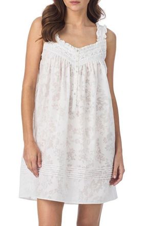 Eileen West Floral Sleeveless Cotton Blend Chemise in White at Nordstrom, Size X-Large