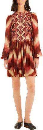 Farm Rio Farm Rio Amanda Stripes Tapestry Red Matelass&eacute; Long Sleeve Mini Dress