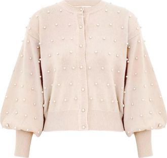Zimmermann pearl-embellished balloon-sleeve cardigan - White