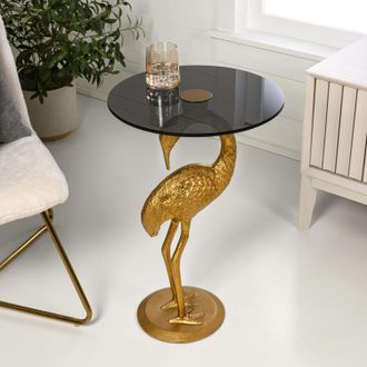 Jonathan Y Designs Blanche 25 Classic Mid-Century Glass Top Flamingo End Table, Gold