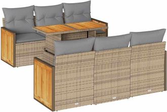 vidaXL Set Sof&aacute;s Jard&iacute;n Y Cojines 7 Pzas Rat&aacute;n Sint&eacute;tico Acacia Beige Vidaxl