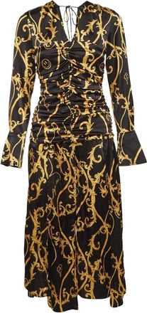 Ganni Abito con stampa barocca e ruches - Nero