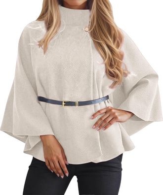 Generic Ladies Womens Jacket Belted Poncho Cape Coat Jumper Winter Top