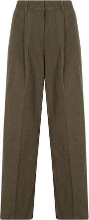 Dunst Wide broek met dubbele plooi - Dames - Broeken - Groen - Maat: S Zijde