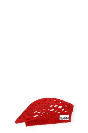 Ganni Red Crochet Wool Beret