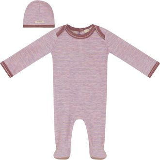 Fragile Stripe Stretch Knit Romper & Hat Set in Mauve at Nordstrom, Size 12M