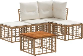 vidaXL Conjunto De Sof&aacute;s De Exterior 5 Uds. Natural Y Crema Poli&eacute;ster Vidaxl