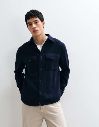 GANT sovracamicia a vestibilit&agrave; regolare in twill pesante blu medio