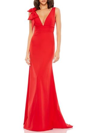 Mac Duggal Sleeveless V Neck Bow Detail Mermaid Gown in Red at Nordstrom, Size 12