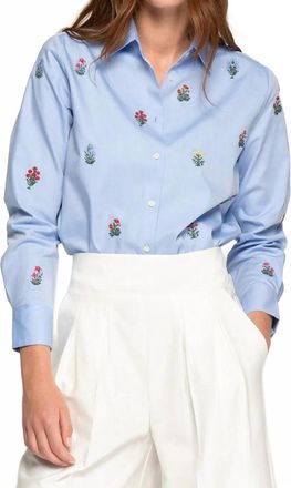 Vilagallo Floral Embroidery Classic Cut Shirt In Blue