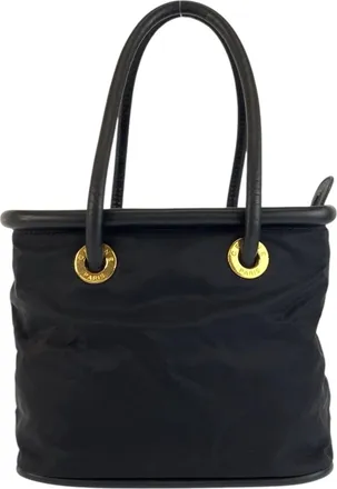 Celine Black Nylon Leather Handbag Tote Bag (Pre-Owned)