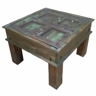 Wanderlust Deco Mesa de centro de madera artesanal 62x67x45h cm