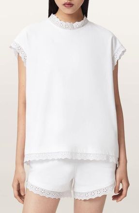 AllSaints Lele Eyelet Trip Top in Optic White at Nordstrom, Size Small