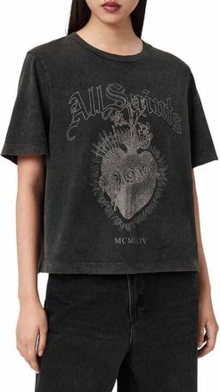 AllSaints Sabbath Lisa Embellished Cotton Graphic T-Shirt in Washed Black at Nordstrom, Size X-Small