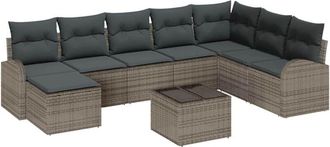 vidaXL Sofa Set with Cushion with Storage 9 pcs Grey Poly Rattan vidaXL