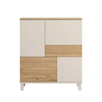 Calicosy Aparador alto de 4 puertas, 1 caj&oacute;n decor cashmere y roble, l87 cm