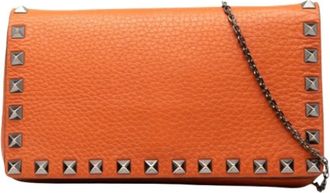 Valentino Pre-owned Clutches, female, Orange, Size: ONE SIZE Pre-owned Studded Leather Crossbody Bag