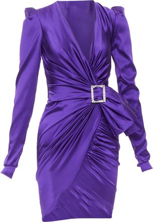 Alexandre Vauthier Purple Silk Satin Crystal Buckle Dress