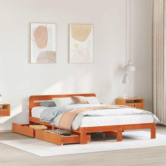 vidaXL Estructura De Cama Sin Colch&oacute;n Madera Maciza Marr&oacute;n 135x190 Cm Vidaxl