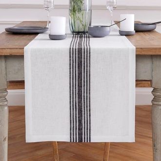 Solino Home Linen Table Runner for Dining Table, Holiday and Everyday Table Decor - Farmhouse in Black And White at Nordstrom, Size Xx-Small