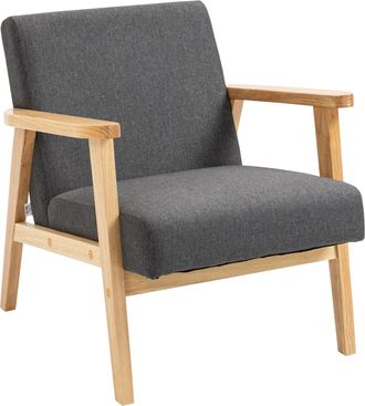 HOMCOM Modern Fabric Accent Chair with Rubber Wood Legs Padded Cushion Grey | TJ Hughes