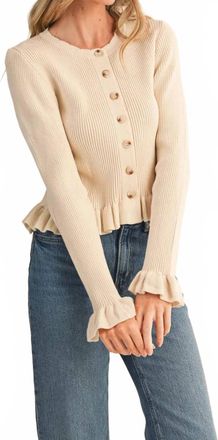 Merci The Sienna Ruffle Hem Ribbed Knit Sweater In Cream