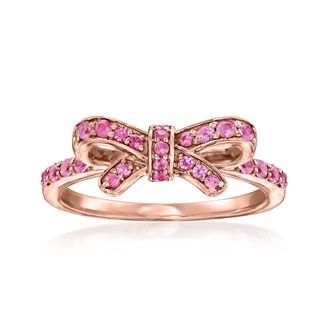 Ross-Simons Pink Sapphire Bow Ring in 18kt Rose Gold Over Sterling
