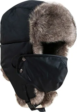 Bluelans Quality Unisex Winter Warm Outdoor Faux Fur Trapper Hat Ear Flap Bomber Hat with Mask, Available in 12 Colours (Black)