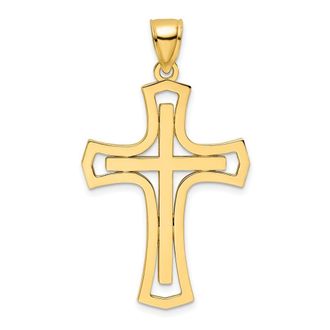 Diamond2Deal 14k Yellow Gold Polished Fancy Double Cross Pendant