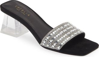 Cecelia New York Cinder Square Toe Sandal in Black Suede Mirror at Nordstrom, Size 6