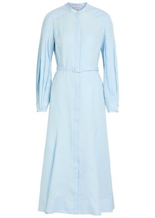 Gabriela Hearst Lydia Belted Linen Midi Shirt Dress - Light Blue - 44 (UK12 / M)