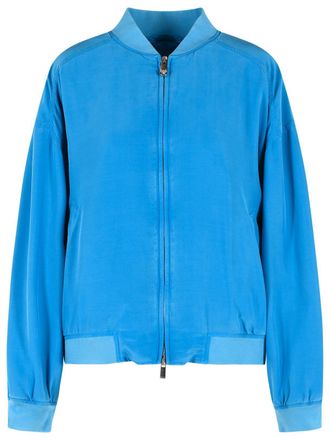 Versace Blouson With Zip In Light Blue Silk Poplin