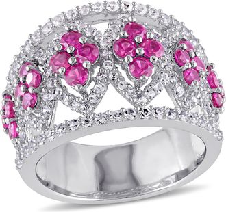 Mimi & Max 3ct TGW Created Ruby Created White Sapphire Floral Ring Sterling Silver