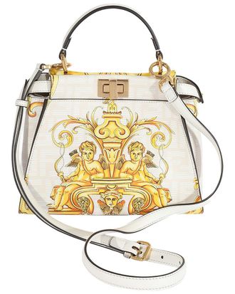 Fendi Gold & White Leather x Versace Fendace FF Motif Mini Peekaboo (Authentic Pre-Loved)