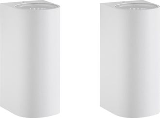 Beliani Conjunto De 2 L&aacute;mparas Led Para Pared De Exterior 21 Cm De Metal Aluminio Moderno Blanco Lazaro